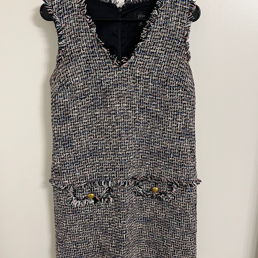 J. Crew Collection Black and White Tweed Dress with V-Neck